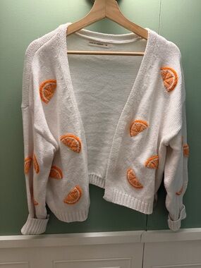 moon & madison White Cardigan with Orange Slice Embroidery